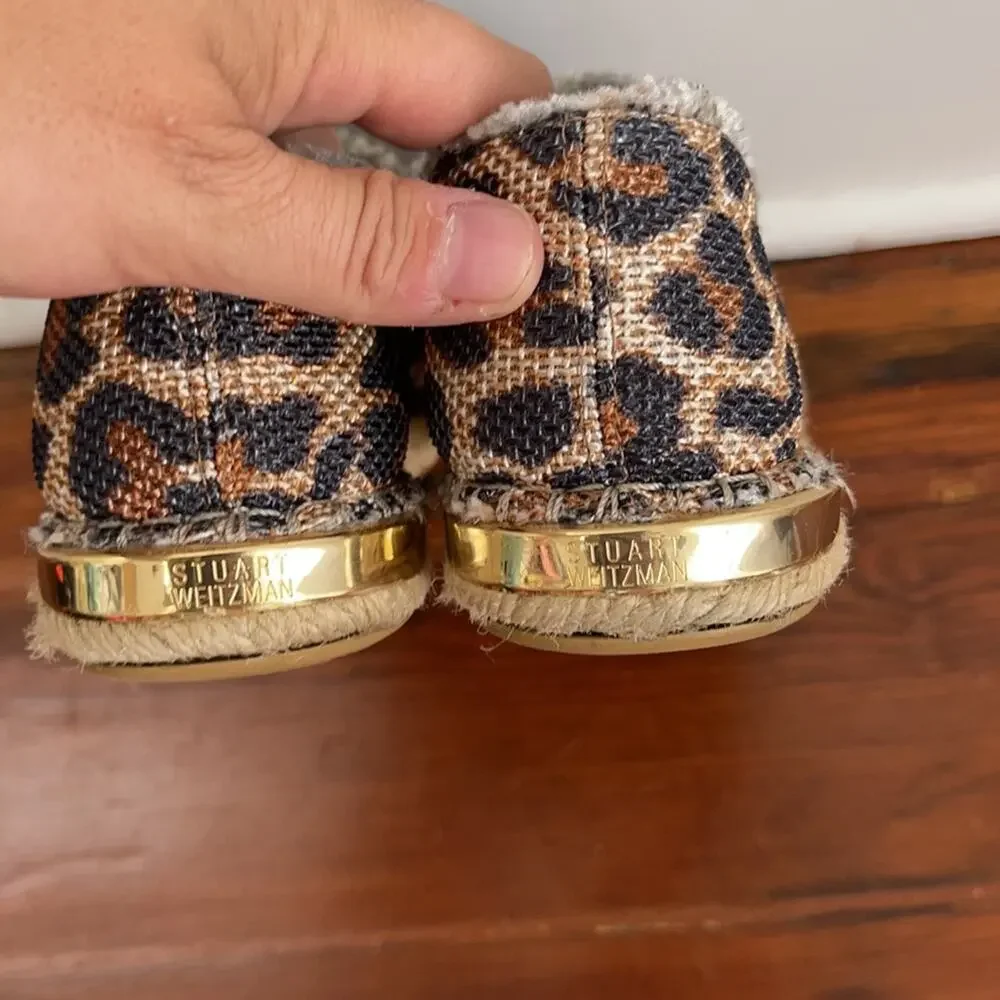 Stuart Weitzman Catalan leopard print espadrilles flat comfort shoes sz 5.5
